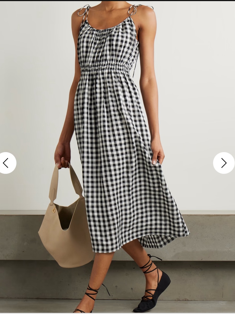 Doen Leslie tie-detailed smocked gingham voile midi dress NWT